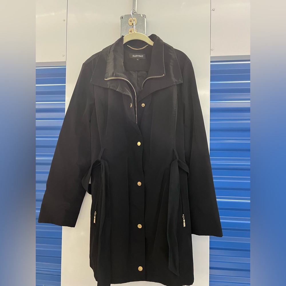Ellen Tracy Black Trench Coat Classic Style